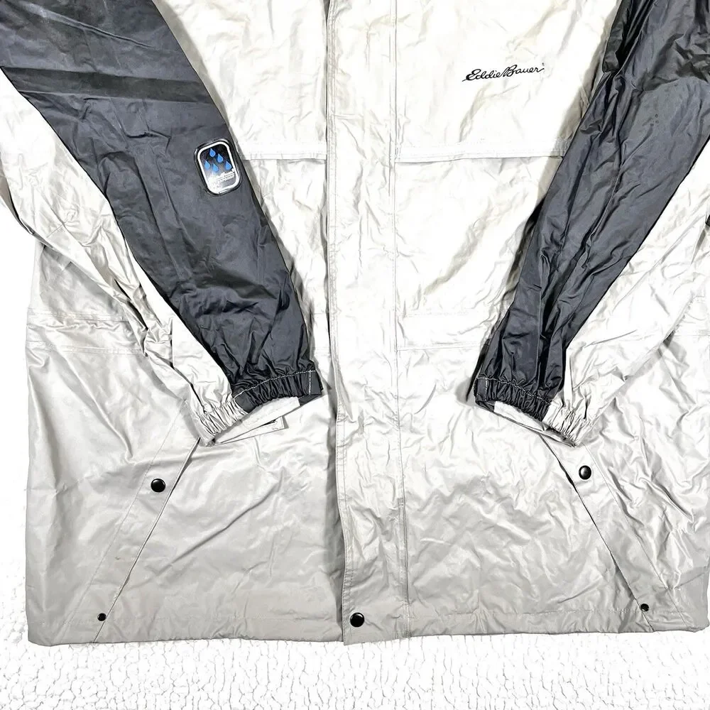 Eddie Bauer Jacket Mens XL Beige PVC Nylon Vented Waterproof Rain Coat - Picture 3 of 15